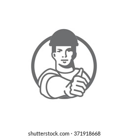 Worker character man in industry. Outline logo template