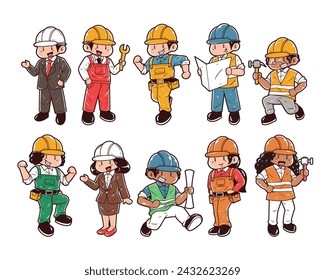 Worker characters element vector illustration set