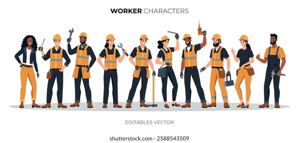 Worker characters vector illustration set