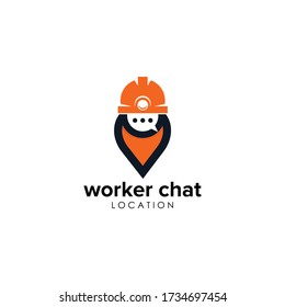worker chat , business building and communication logo design