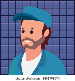 worker cleaning man in uniform and cap