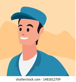 worker cleaning man in uniform and cap