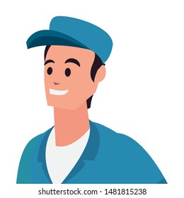 worker cleaning man in uniform and cap