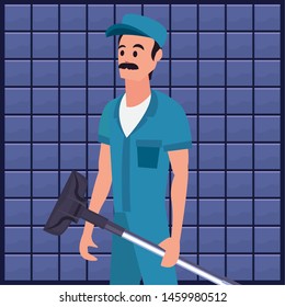 worker cleaning man vacuum machine
