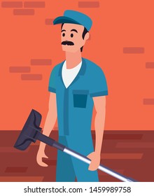 worker cleaning man vacuum machine