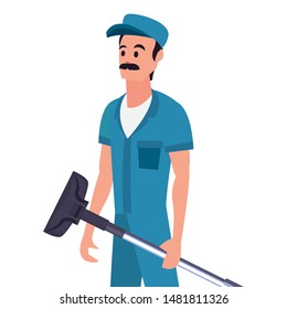 worker cleaning man vacuum machine