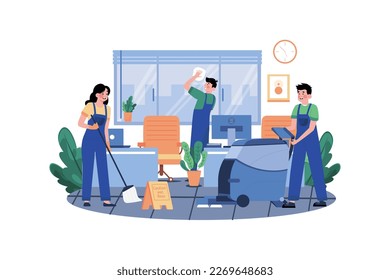 Worker Cleaning Office Illustration concept on white background
