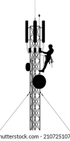 A worker climbed a cell tower. vector image