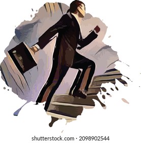 a worker climbing the stairs abstract theme