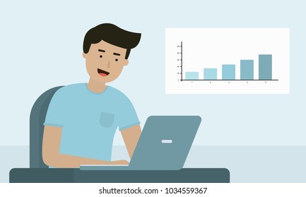 IT worker with column graph chart in the office.