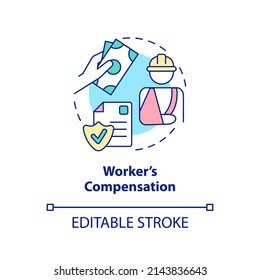 Worker Compensation Concept Icon. Federal Social Insurance Includes Abstract Idea Thin Line Illustration. Isolated Outline Drawing. Editable Stroke. Arial, Myriad Pro-Bold Fonts Used