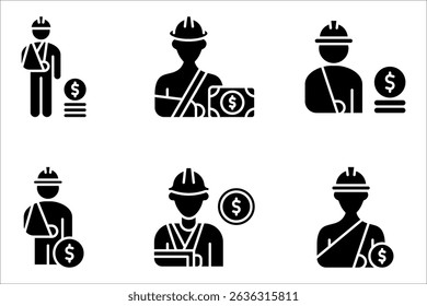 Worker compensation icon set.  Containing expense, first and kit, work, vector illustration on white background