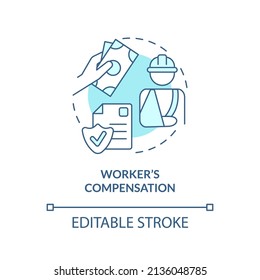 Worker compensation turquoise concept icon. Federal social insurance includes abstract idea thin line illustration. Isolated outline drawing. Editable stroke. Arial, Myriad Pro-Bold fonts used