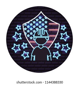 worker construction american flag labor day neon design