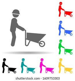 Worker with a construction cart multi color style icon. Simple glyph, flat vector of construction people icons for ui and ux, website or mobile application