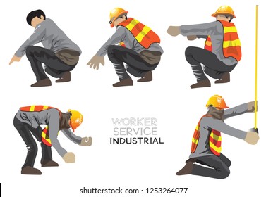 Worker construction industry team character cartoon acting of Civil engineering 1in 4, Isolate on white background has clipping path.