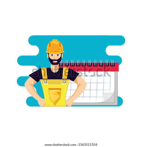 Worker Construction Man Calendar Stock Vector (Royalty Free) 1363511354 ...