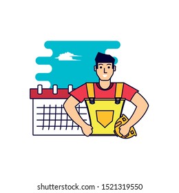 worker construction man with calendar reminder