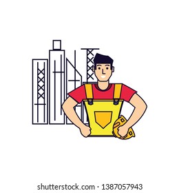 worker construction man with cityscape