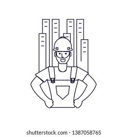 worker construction man with cityscape