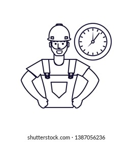 worker construction man with clock time
