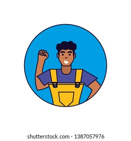 worker construction man in frame circular