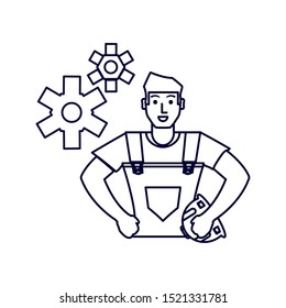 worker construction man with gears