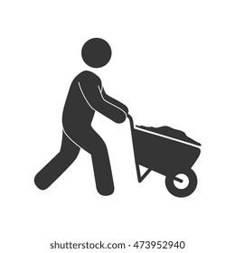 worker construction man with wheelbarrot cart builder building vector illustration