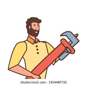 worker construction man with wrench tool