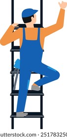 Arbeiter im Bau Overalls klettert eine Leiter