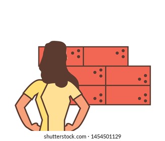 worker construction woman with bricks