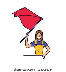 worker construction woman with flag