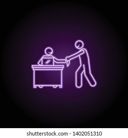 worker in contact with client neon icon. Elements of People in the work set. Simple icon for websites, web design, mobile app, info graphics