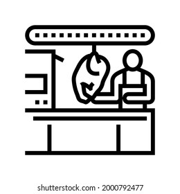 worker control chicken carcass in factory line icon vector. isolated contour symbol black illustration