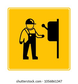 worker control machine factory in yellow background