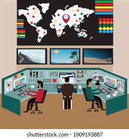 Worker at control room,watching room - vector, Illustration
