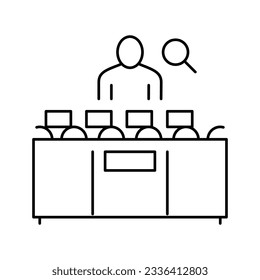 vector de icono de línea de proceso de fabricación de control de trabajo. signo de proceso de fabricación de control de trabajo. símbolo de contorno aislado ilustración negra