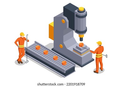 Worker Controlling Metal Melting In Furnaces. Isometric Industrial Steel Production And Metallurgy. Hot Steel Pouring In Steel Plant. Production Of Steel Billets.