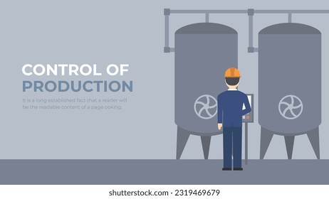 Worker controls quality production with technology. Engineer check for compliance with requirements illustration. Increasing production efficiency flat vector.