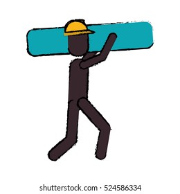worker contruction carries material graphic drawing