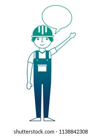 worker contruction in overalls speech bubble
