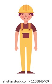 worker contruction in yellow overalls