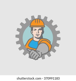 Worker craftman charcter vector template industrial logo