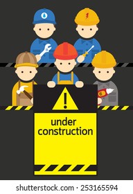 Worker, Craftsman with Under Construction Sign