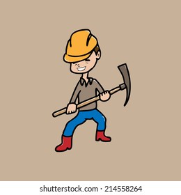 Worker crowbar and helmet cartoon