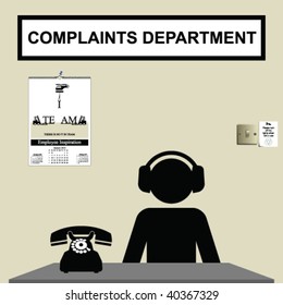 Worker in customer complaints department wearing ear defenders