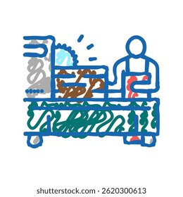 worker cutting wooden timber with sawmill machine doodle icon sketch vector. worker cutting wooden timber with sawmill machine sign. isolated symbol illustration