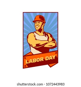 Worker day or labor day. May 1 .The day of the workers solidarity. Vector logo illustration