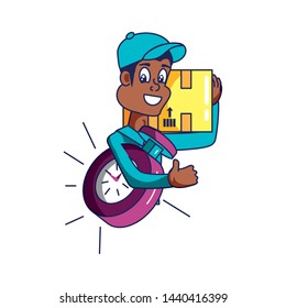 worker delivery service with box and chronometer