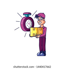 worker delivery service with box and chronometer